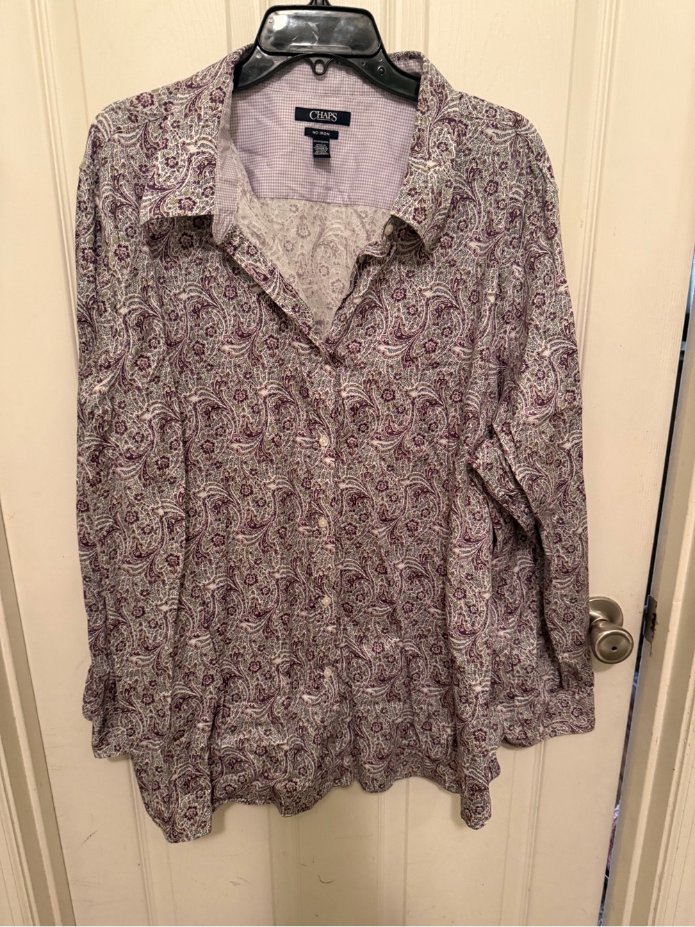 Chaps Women's Paisley Button-Down Shirt in Purple and Cream